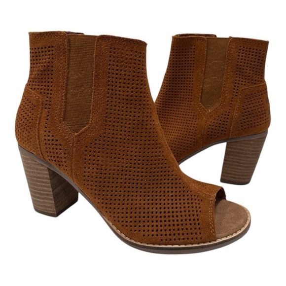 Toms Women's Majorca Peep Toe Ankle Boots Chestnut Brown Size 6.5 - Picture 5 of 10